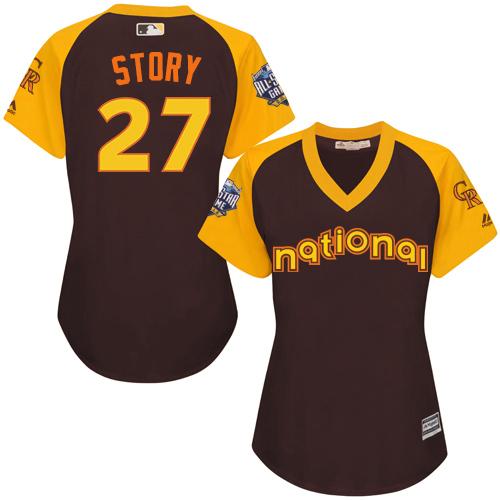 Rockies #27 Trevor Story Brown 2016 All-Star National League Women's Stitched MLB Jersey